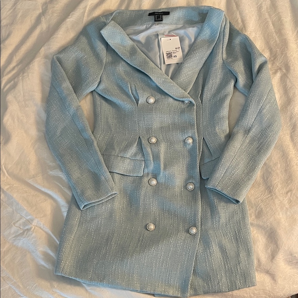 NEVER WORN Forever 21 Light Blue Double-Breasted Blazer